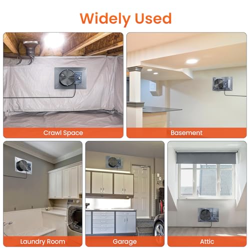Abestorm 260CFM Crawl Space Ventilation Fan, IP-55 Rated Commercial Stainless Steel Vent Fan with Humidistat & Thermostat, 6.7 Inch Ventilator with Isolation Mesh for Crawlspace, Basement, Garage | Stainless Steel Vent Fan smart Digital Panel, Temperature
