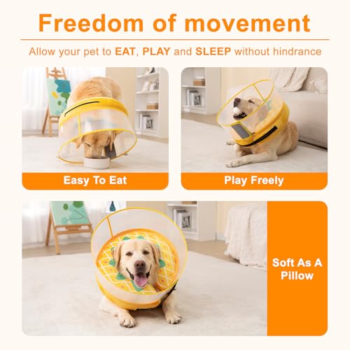 Inflatable Dog Cone Collar for Large Medium Small Dogs, Soft Dog Donut Collar Adjustable Recovery Cone for Pets After Surgery, Extra Enhanced Anti-Licking Guard Shield (Pineapple, Medium Plus) - color: Pineapple, size: Medium Plus