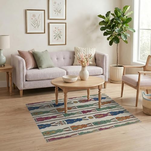 4'x6' Washable Bohemian Bunny Accent Rug, Green Non-Shedding Small Carpet Pet Friendly & Non-Slip for Playroom, Bedroom, Reading Nook | Ref:1969466 - color: Beige/Pattern 3, size: 4' x 6' (Rectangular)
