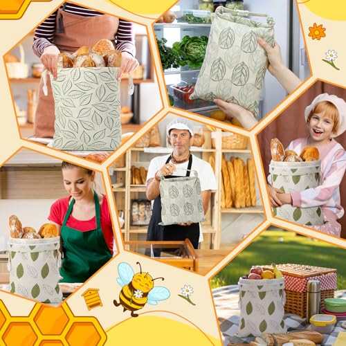 Tallew 3 Pack Beeswax Bread Bags for Sourdough Homemade Bread, Large 17x13 Inch Reusable TPU lining Beeswax Storage Bags with Sealing Zip Keep Fresh Freezer (Leaf Style) - style: Leaf Style