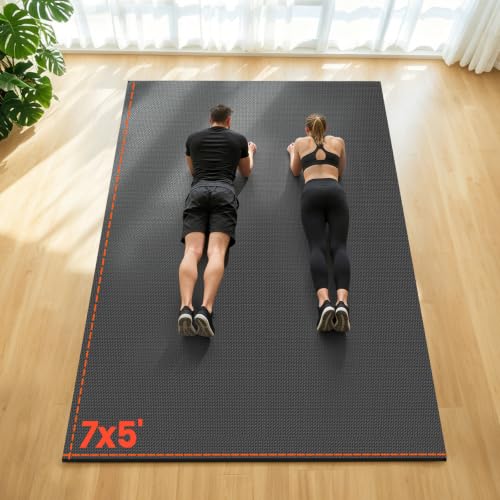 Stepwaver Extra Large Exercise Mat, 6'x4'/ 7'x5'/ 8'x5'/ 9'x5'/10'x5' (6mm) | Non-Slip, Ultra Durable, Shoes-Friendly, High-Density, Thick Workout Mat for Home Gym, Cardio, Jump Rope, MMA, Weights - size: 7'×5'×0.3"