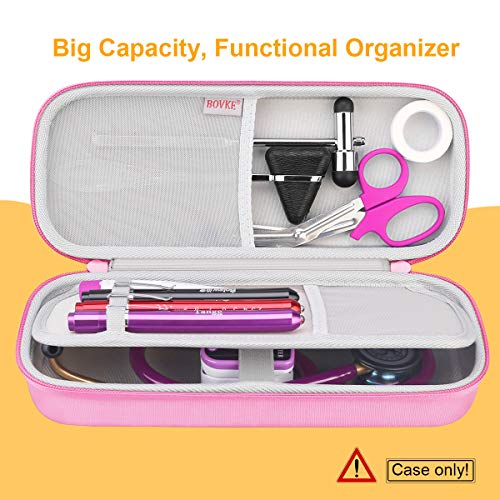 BOVKE Stethoscope Case for 3M Littmann Classic III Monitoring, Lightweight II S.E, Cardiology IV Diagnostic, MDF Acoustica Stethoscopes, Extra Room for Nurse Essentials and Medical Supplies, Pink - color: Pink