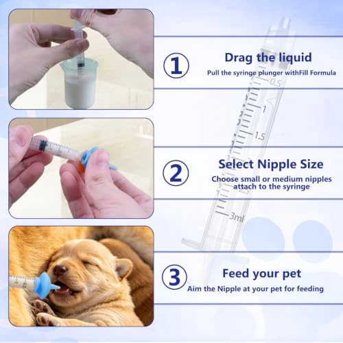 Kitten Nursing Bottle Puppy Bottles and Nipple in Cat Bottle Feeding Kit Nipple Kittens Syringe for Newborn Kittens,Puppies,Squirrel,Small Animals (Blue) - color: Blue