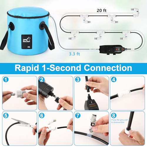 23ft Portable Misters for Outside, Outdoor Water Cooling Misters with Pump | 20L Portable Misting System With 6 Mist Nozzles for Outdoor Patios, Golf Carts, Greenhouses, Canopy, Decks, Camping, Hiking