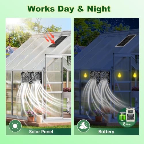 Solar Fan for Chicken Coop with Battery 25W Solar Panel Powered Exhaust Fans with 13ft On/Off Switch Cable for Greenhouse, Sheds, Pet Houses, Ventilation, Outside, Greenhouse Air Circulation Garages - color: 5000mA Battery