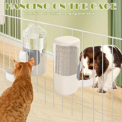 34oz Hanging Automatic Cat Food and Water Dispenser, 1L Auto Gravity Pet Feeder Set, Cage Cat Dog Feeder for Kitten Puppy Bunny Guinea Pig (Gray)