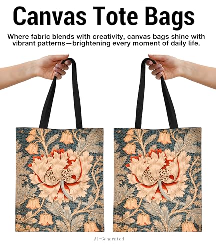 Aesthetic Floral Canvas Tote Bag - Reusable Shoulder Tote Bag for Women Lady Casual Vacation, Shopping, Work, Gym - color: Heron_01