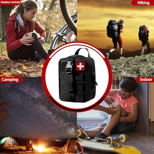293Pcs/set - First Aid Kit Molle Pouches Emergency Survival Kit Suitable for Outdoor Activities, Home, School, Hiking, Car Travel and Camping - Quick Response First Aid Essentials (Black) - color: Black
