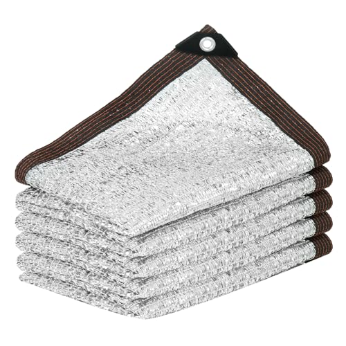 Aluminum Shade Cloth 10x10’, 80% Reflective Tarp Aluminum, Cools 10-20°F, Breathable Mesh Tarp with Grommets, Sunblock Netting Sun Shade Cover for RV, Tent, Garden, Car, Chicken Coop(Silver) - size: 10x10’
