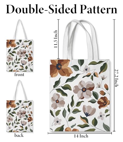 Aesthetic Floral Canvas Tote Bag - Reusable Shoulder Tote Bag for Women Lady Casual Vacation, Shopping, Work, Gym - color: Flower12