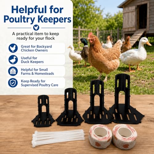4 Sizes Poultry Leg Splint Set, Chicken Foot and Leg Support Brace Kit with Cohesive Wrap and Cable Ties, Black PET Splints for Chickens, Ducks and Geese