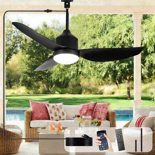 Depuley Outdoor Ceiling Fan with Light: 42 Inch Black Waterproof Gazebo Fans with Lights Outdoor Hanging - Plug in Remote App Control for Patios Indoor Farmhouse Porch - 6 Speed Reversible DC Motor - color: Black 01, size: 42 Inch