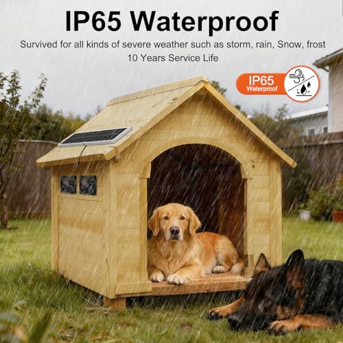 Solar Powered Fan Kit 17.72 Inch IPX7 Weatherproof, 22W Solar Panel with 2 Waterproof Fans, Intake or Exhaust Air Fan for Outside Backyard Chicken Coops, Greenhouses, Doghouse - size: 22