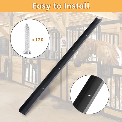 lukar 12 Pack 42 Inch Horse Stall Wall Channels, Horse Stall Chew Guards | Heavy Duty Steel Horse Stall Protector with 120 Screws & Pre-drilled Mounting Holes, Prevent Wood Damage in Horse Stable