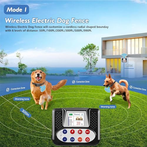 Dog Wireless Fence & Remote Shock Dog Training Collar 2-in-1, Electric Dog Fence, Adjustable Warning Strength & Range Sizes, Rechargeable Pet Boundary Containment System for 1/2/3/4 Dogs,for3dogs - size: for3dogs
