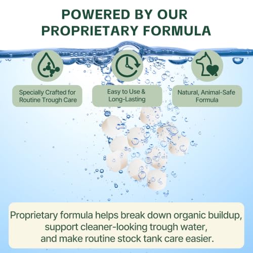 Stock Tank Defense Tablets for Livestock Water Troughs, Helps Reduce Feed Residue, Surface Film and Visible Buildup for Horses, Cattle, Goats, Sheep and Chickens, Easy & Animal-Safe Care, 300 Count