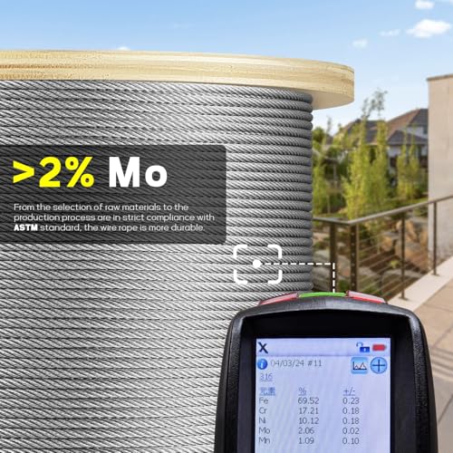 1200FT 1/8" Stainless Steel Cable for Railing, 7x7 Wire Rope | Marine-Grade T316 SS, High Strength, Flexible for Deck Cable Railing System Kit, DIY Balustrades, Comes with a Cutter - size: 1200 ft