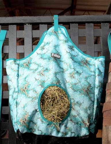 Jeffers Expression Top Loading Hay Bag for Horses & Livestock – Durable 600 Denier Hanging Hay Feeder, Water Resistant with Mesh Bottom, Easy Hanging Snap for Stall, Trailer, Travel - Bisbee Blue - color: Bisbee Blue