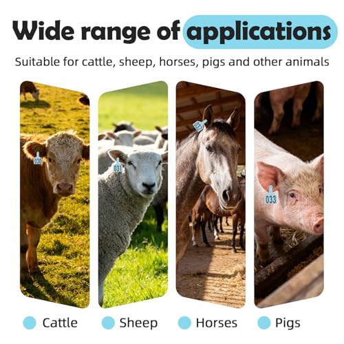 One-Piece Cattle Ear Tags 001-050 Number TPU Large Size Animal Identification Tags Cattle Livestock Ear Tags for Cows Hogs Sheep Tagging Farm Animal Supply (001-050, Blue) - color: Blue
