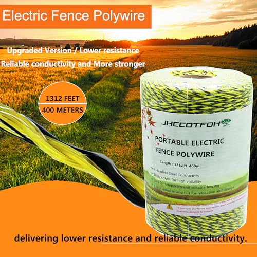 Electric Fence Polywire 1312 Feet，400 Meters 6 Conductors Portable Electric-Fence Rope for Reliable Conductivity and Rust Resistance - size: 1312 Feet