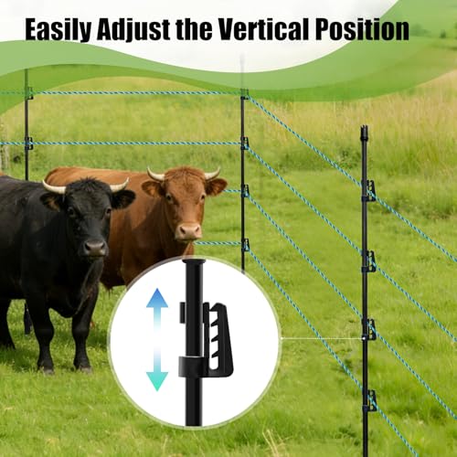 57 Inch / 4.8Ft Fiberglass Electric Fence Posts, 48 Pack with Double Spikes & 192 Clips - Heavy Duty Farm Garden Livestock Fencing | Holds Wire/Tape/Rope - color: Black, size: 57" 48 Posts-192 Clips