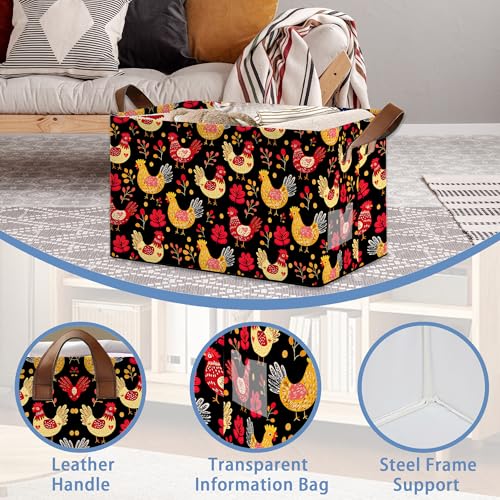 Cute Roosters Storage Basket,Leaf Collapsible Storage Bin Cubes for Living Room Bedroom Blankets Home Storage 17x11.5x10Inch - color: Cute Roosters Leaf