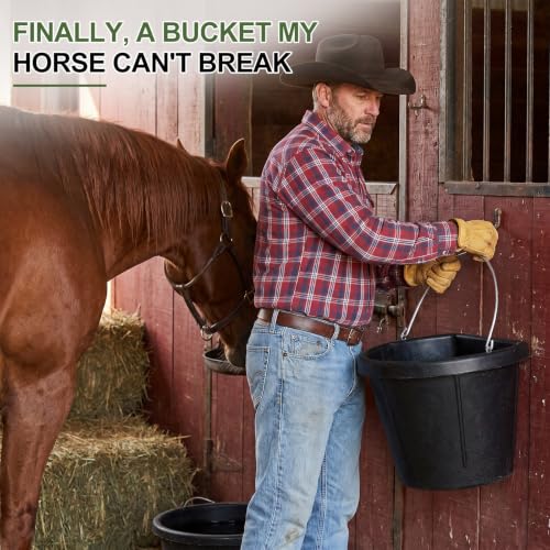 Marsui 4 Pcs Rubber Feeder Bucket, 18 Quart 4.5 Gallon Rubber Horse Feed Bucket, Large All-Purpose Water Pan, for Goats Horses Animal Feeding, Black