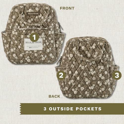 Bella Taylor Lunch Tote, Quilted Lunch Bag, Woodland Floral | Lightweight quilted cotton lunch box, easy-to-clean PEVA lining, 3 outside/1 inside pocket, durable construction - color: Woodland Floral