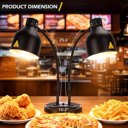 Dyna-Living Food Heat Lamp, 2-Head Adjustable Heat Lamp for Food Commercial Electric Food Warmer Lamp Catering Warming Lights for Buffet Parties Restaurant Kitchen, 500W (Black) - color: Black