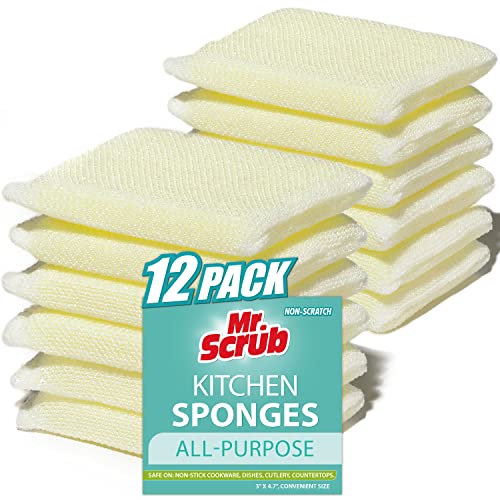 Mr. Scrub All-Purpose Sponges, Non Scratch, for Washing and Cleaning Dishes, Premium Scrub and Scrubbers, 12 Pads, Ideal for Kitchen, Bathroom - size: 12 Pack