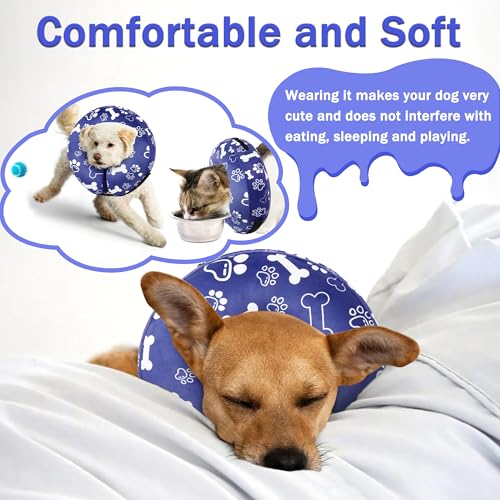 Recovery Donut Collar for Dogs & Cat,Inflatable Dog Cone Collar Alternative After Surgery,Soft Cone for Large Medium Small Dog,Adjustable Pet Neck Donut(Darkblue Bone,Small - color: Darkblue, size: S（neck 4"-7"）