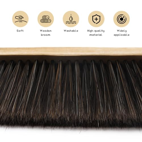 Wooden Dust Brush, 14 Inch Bench Brush Horse Hair Brush Hand Broom Counter Duster, Soft Bristle Dust Brush Whisk Broom Upholstery Cleaning Tool for Car Home Workshop (Gray) - color: Gray