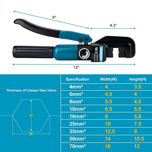 Hydraulic Crimping Tool for 1/8"-3/16" Cable Railing Kits, 10-Ton Crimper | 9 Hardened Dies, One-Hand Use, Hydraulic Crimper for Cable Railing Hardware, Wire & Battery Cable Crimping 12-2/0 AWG DC03 - color: Black