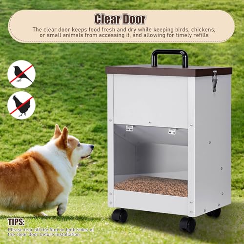 28Lbs Automatic Dog Feeder Large Breed, Easy to Move with Wheels | Outdoor Gravity Dog Feeder, Galvanized Metal Self Feeding Dog Food Dispenser with Clear Door, Pet Feeding Station