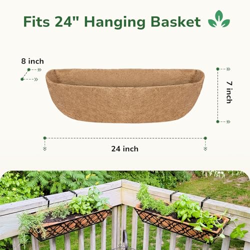 GreatBuddy 2 Pcs Coco Liners for Planters 24 Inch, Sturdy Window Box Liners, Perfect Planter Liners Replacement for The Old, 100% Natural, Easy to Straighten Out - size: 24 inch