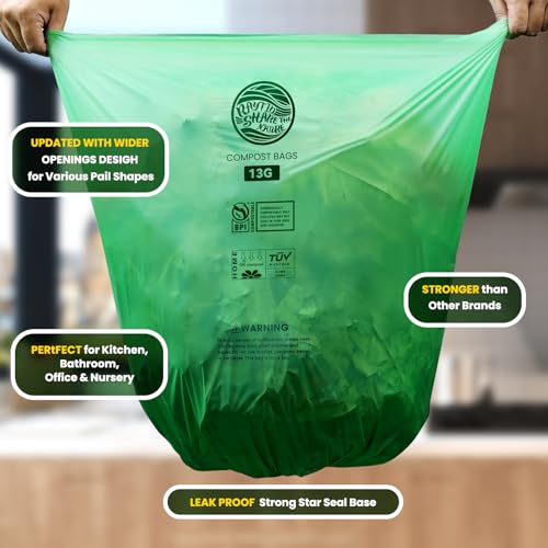Trash bags 13+ gallon tall kitchen,Compostable Trash Lawn & Leaf Yard Waste Bags,Kitchen Compost Trash Bin Compatible,Extra Thick1.1 Mills,Certified by BPI and OK Compost(50count) - color: 13G-50count