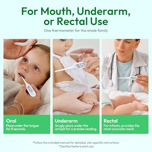 8 Seconds Basal Thermometer for Adult & Kids, Accurate & Safe Thermometer | Fever Alarm and Memory Recall, Oral, Ovulation or Underarm Use - size: 1 Pack