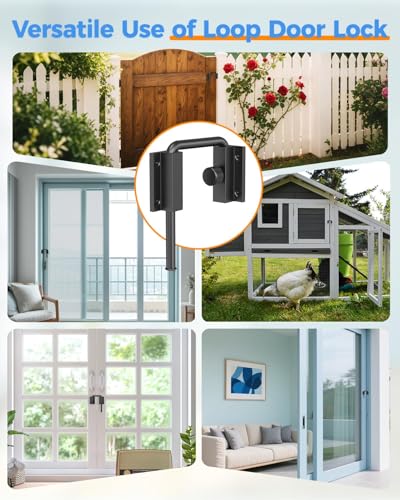 Updated U Patio Sliding Door Loop Lock Latch, Black | 90/180 Degree Aluminum Alloy Home Security Loop Bolt Lock for Barn Door,Window, Fence, Shed and Gate Latch - Rotary Locking - color: Black-1 PC