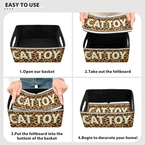 Storage Baskets Felt Foldable Storage Cube Shelf Bins Organizer Box for Kids Toys Office Bedroom Closet Babies Nursery 2-Pack (Leopard Cat Toy Word) - color: Leopard Cat Toy