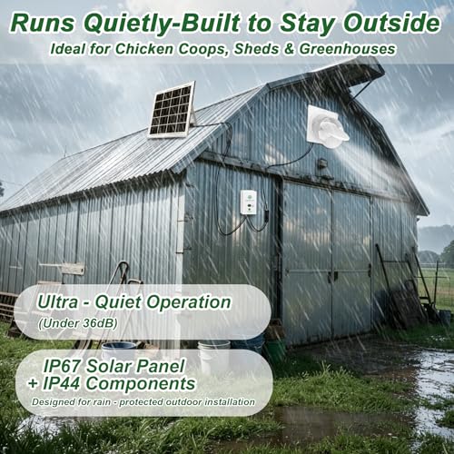 Solar Powered Exhaust Fan Kit, 25W 8" Ventilation Fan with Battery Backup, Up to 9‑Hour Runtime, 430CFM, IP44 Waterproof, for Chicken Coop, Greenhouse, Shed, Attic, RV - size: 8 Inch