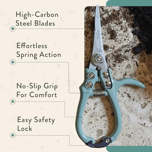 Modern Sprout Pruning Shears - Garden Snips - Herb Scissors - Ocean 1-Pack | Lightweight Gardening Tool - Durable Carbon Steel Blade W/Easy-Lock - Gardening Supplies - Flower Cutter - Reusable Holster - color: Ocean