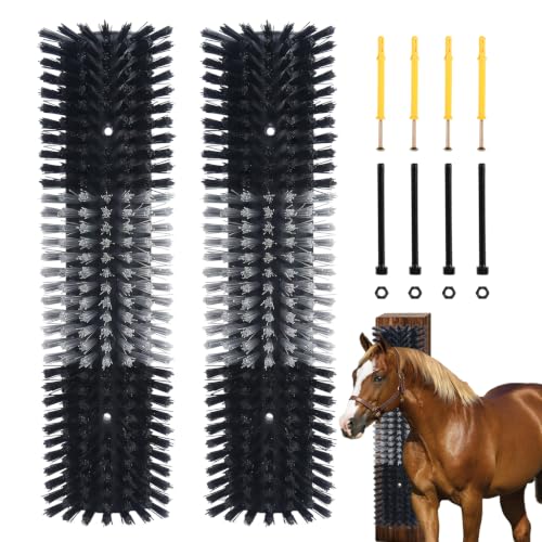 Livestock Scratch Brush for Cattle, Horses, Goats, Cow, Durable Scratching Brush, Massage Grooming Tool for Healthy Coat, Relieves Itching, Easy Install on Fence Posts(2pcs, Black) - color: Black, size: 2Pcs