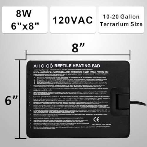 Aiicioo Reptile Heating Pad - Hermit Crab Heater Heat Mat for Reptiles Snake Lizard Terrarium 8 Watt (Pack of 4) - size: 6" X 8"(8W) (Pack of 4)