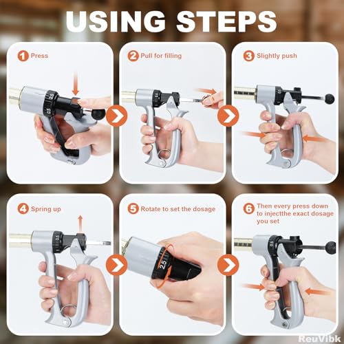 25ml Semi-Auto Repeating Livestock Syringe Gun, 5 Dose Settings | Ergonomic Grip, Clear Barrel & Luer Lock, Vet Injector for Cattle, Horses, Goats, Sheep & Pigs - color: Silver Gray25ML-B