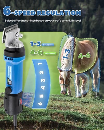Horse Clippers 690W 28000RPM, with 6 Speed Adjustable | Heavy Duty Horse Grooming Kit, Professional Livestock Clippers for Shaving Horse Pony Cattle Goat Large Dogs and Others