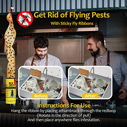 Fly Traps for Indoors Outdoor, Fly Paper Strips Sticky Hanging, Fruit Fly Strips,Fly Tape Catcher Ribbon, Fruit Fly Gnat Trap Killer Fly Traps for Inside Home(35 Pack) - style: Fly Strips