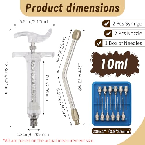 2 Pcs Goat Syringe Reusable Adjustable Goat Drench Syringe with 2 Drench Nozzle and Needles, Feeding Supplies for Cattle, Sheep, Goats, Horse, Pig, Dog (White, 10ML) - color: White, size: 10ML