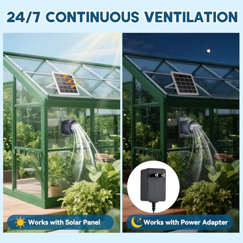 Solar Powered Exhaust Fan, 25W Solar Panel+8" High Speed Solar Powered Fans, Solar Exhaust Intake Fan Kit with Bracket, Anti-backflow Valve, Power Adapter, Vent Fan for Shed, Greenhouse, Attic - size: 8Inch