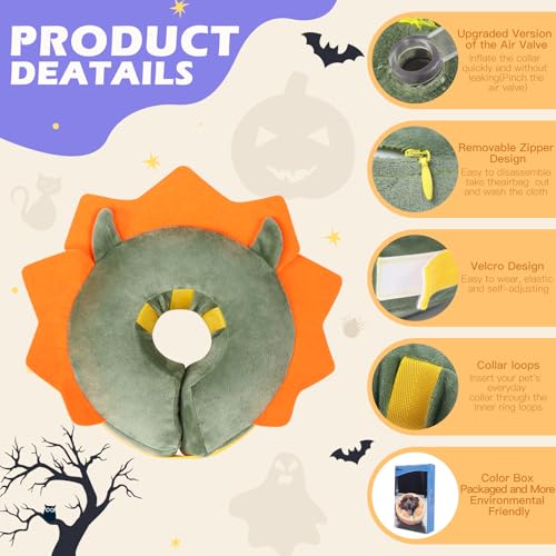 IEUUMLER Inflatable Recovery Dog Collar, Protective Donut Cone, Adjustable Soft Collar for Dog and Cat After Surgery Prevent from Biting & Scratching EU002 - Green Demon M - color: Green Demon, size: Medium (Neck:8''-10'')