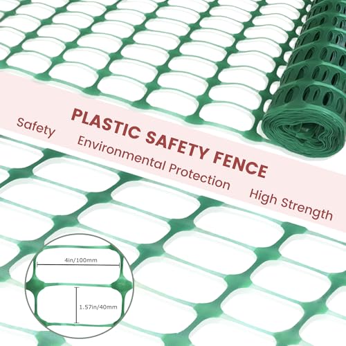 Temporary Plastic Fence 40" x 100' with Posts, Movable Snow Barrier Fencing | Cut-to-Fit Plastic Mesh Roll with 25 Steel Stakes, Weather-Resistant, For Garden, Yard, Pool, Lawn, Deer Control, Dog Safety